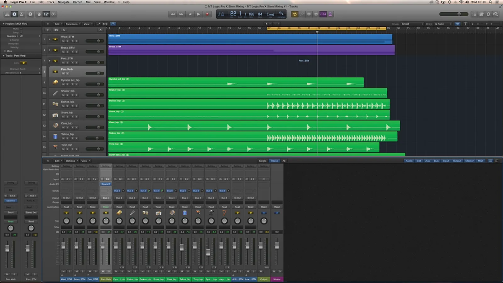 Stem mixing session in Logic Pro X at Julian Napolitano’s studio